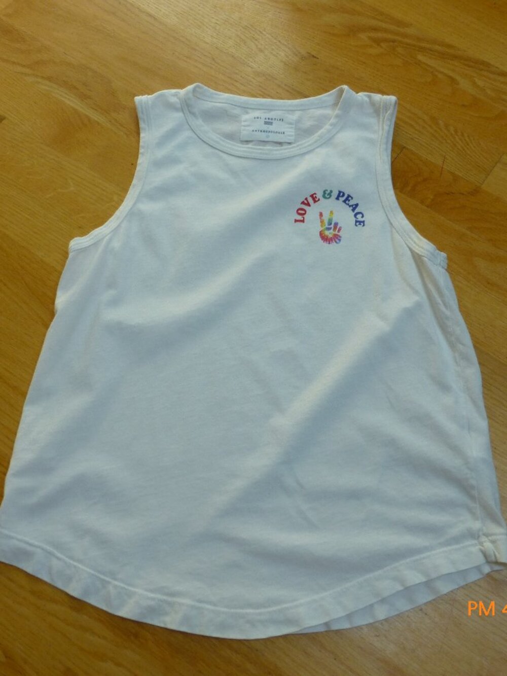 Anthropologie Sol Angeles Love & Peace White Tank Size Small Boho Retro Festival